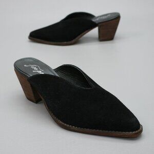 Free People 38 Ladies 7.5 Anya Mules Black Suede Pointed-toe Shoes Chunky Heels